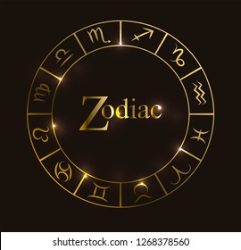 Vector illustration with Horoscope circle, Zodiac symbols and abstract elements. Gold  vector elements.