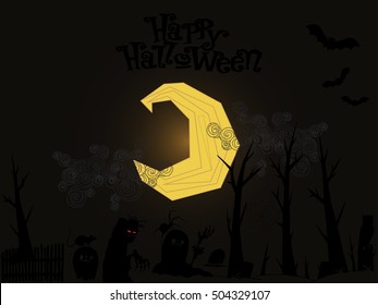 Vector illustration, horrible creatures in the forest, Halloween night, card concept.