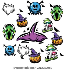 VECTOR illustration of horror theme on white background. Good for printed textiles, labels and other decorations for Halloween.