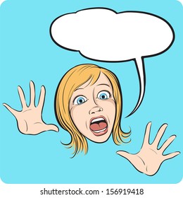 Vector illustration horror woman face and speech bubble  Easy  edit layered vector EPS10 file scalable to any size without quality loss  High resolution raster JPG file is included  