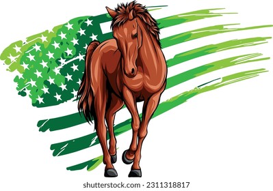 vector illustration of horse with american flag