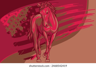 vector illustration of horse with american flag
