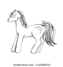 Vector illustration of horse in continious line graphic style, black countour outline sketch isolated on white