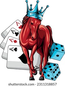 vector illustration of horse with crown and casino game