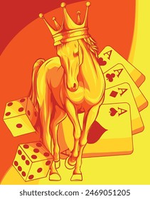 vector illustration of horse with crown and casino game