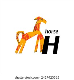 vector illustration with horse and english capital letter h. childish alphabet for language learning