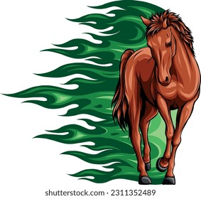 vector illustration of Horse with flames on white background
