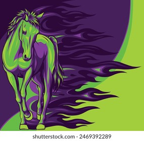 vector illustration of Horse with flames on white background