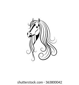 Vector illustration of Horse head in black and white style.