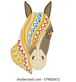 Vector illustration of the horse, isolated. Artwork in ethnic and zentangle style. T-shirt, print, card, poster, tattoo design