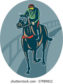 vector illustration of a Horse and jockey racing  race track front view