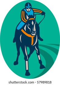 vector illustration of a Horse and jockey racing  race track front view
