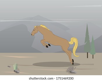 vector illustration of a horse on nature, drawing in color, vector