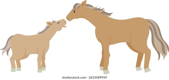 Vector illustration of a horse parent and foal with brown coat