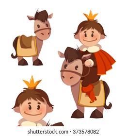 Vector illustration of horse with prince in flat style.