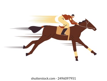 Ilustración vectorial de las carreras de caballos. Un jinete con uniforme está montando un caballo purasangre rápidamente. El dibujo es perfecto para carteles sobre deportes ecuestres