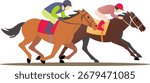 Vector illustration of horse racing with two jockeys riding fast horses in a traditional competition, symbolizing speed, strength, and sport