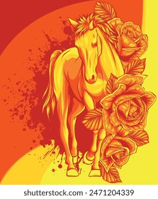 vector illustration of Horse with red rose on white background