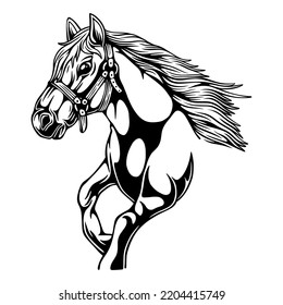 vector illustration Horse in a running position with long hair and curls black and white design