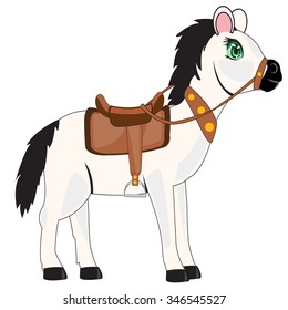 Vector illustration of the horse with saddle on white background