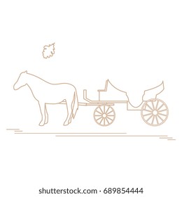 Vector illustration with horse-drawn carriage and oak leaf. Travel and leisure. Design for banner, poster or print.