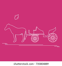 Vector illustration with horse-drawn carriage and oak leaf. Travel and leisure. Design for banner, poster or print.