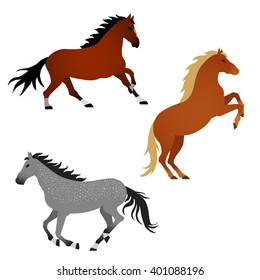 Vector illustration of horses. Gray, brown, beige colors. Elements for design.