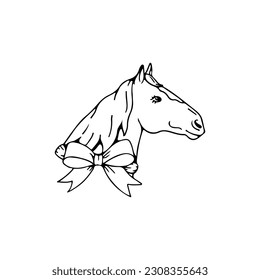 vector illustration of a horse's head with a ribbon