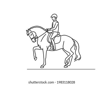 Vector illustration of horses sport, dressage athlete riding horse