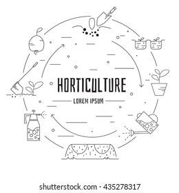 Vector illustration with horticulture elements. Modern line style. 