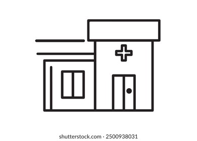 Vector illustration of a hospital building with a cross symbol on the front, representing healthcare, medical facilities, and treatment.