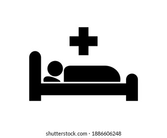 Vector illustration of hospital icon, person in bed and medical cross on white background