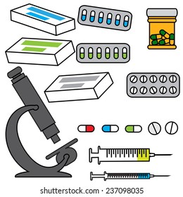Vector illustration with hospital instruments on white background.