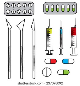 Vector illustration with hospital instruments on white background.