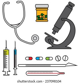 Vector illustration with hospital instruments on white background.