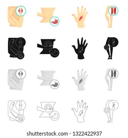 Vector illustration of hospital and rendering icon. Set of hospital and help stock symbol for web.