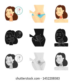 Vector illustration of hospital and rendering icon. Set of hospital and help stock symbol for web.