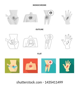 Vector illustration of hospital and rendering logo. Set of hospital and help stock vector illustration.