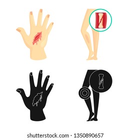 Vector illustration of hospital and rendering sign. Set of hospital and help stock vector illustration.