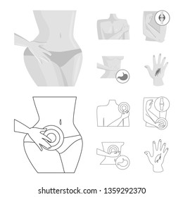 Vector illustration of hospital and rendering sign. Set of hospital and help stock vector illustration.