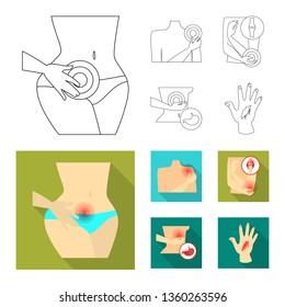 Vector illustration of hospital and rendering sign. Set of hospital and help stock vector illustration.