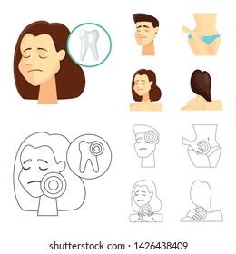 Vector illustration of hospital and rendering sign. Collection of hospital and help stock vector illustration.