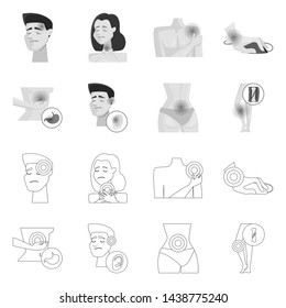 Vector illustration of hospital and rendering sign. Set of hospital and help stock vector illustration.