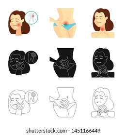 Vector illustration of hospital and rendering sign. Set of hospital and help stock vector illustration.