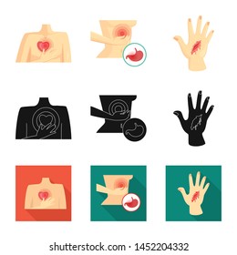 Vector illustration of hospital and rendering sign. Set of hospital and help vector icon for stock.