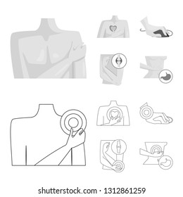 Vector illustration of hospital and rendering symbol. Set of hospital and help stock vector illustration.