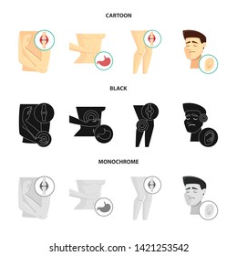 Vector illustration of hospital and rendering symbol. Set of hospital and help stock vector illustration.