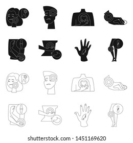 Vector illustration of hospital and rendering symbol. Collection of hospital and help stock symbol for web.