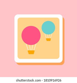 vector illustration of hot air ballon isolated on pink background. cute image for kids, sticker, clip art, holiday, travelling. flat design template illustration. girly and trendy background. 