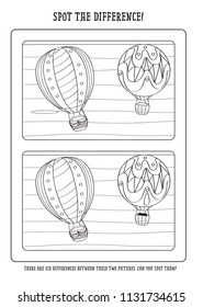 Vector Illustration of Hot air balloon, Spot the difference Activities for kids.